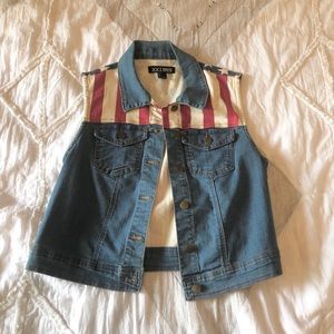 Forever21 USA Flag Denim Vest